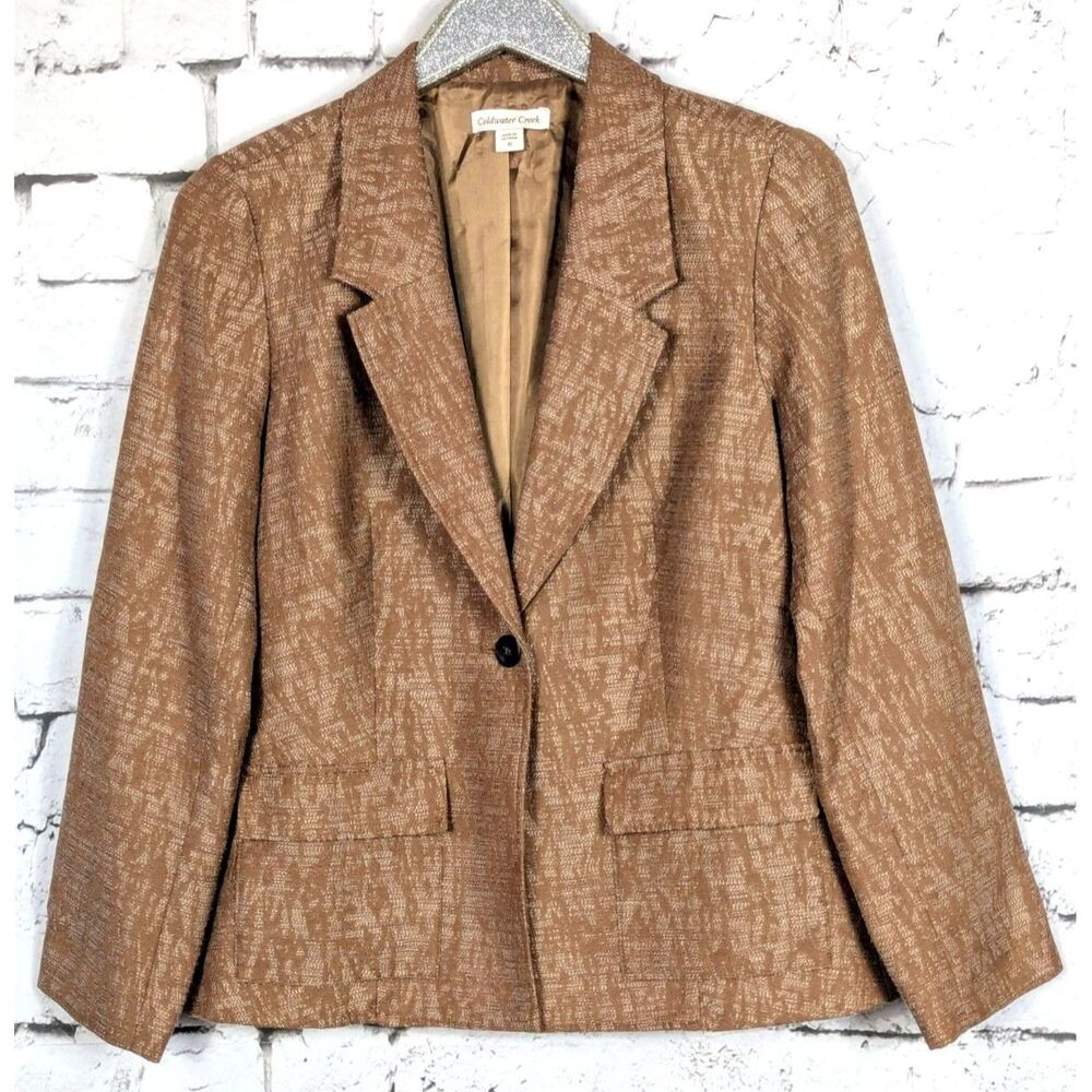 COLDWATER CREEK One-Button Jacquard Blazer Pockets Career Workwear Classic Sz 10